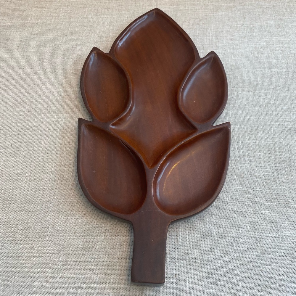 Hand carved wooden serving tray made in Haiti.